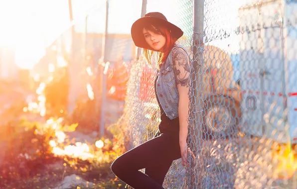 Tattoo, hat, Sunny, redhead