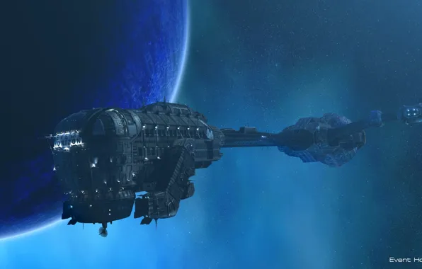 Spaceship, planet, event horizon