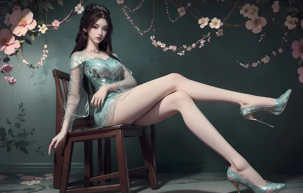Picture girl, legs, art, brunette, asian