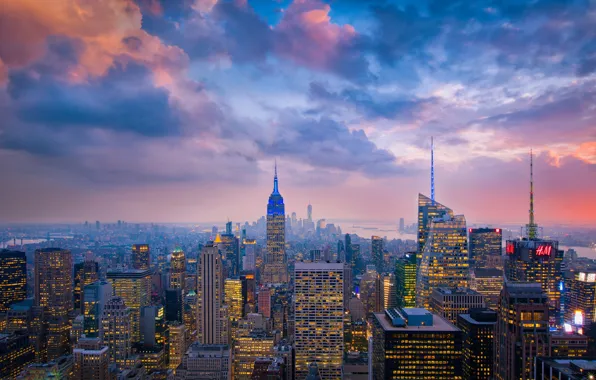 Clouds, the city, lights, USA, New York