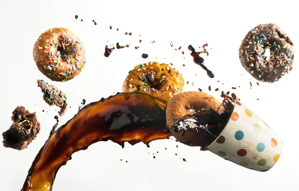 Glass, coffee, donuts