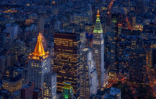 Picture night, lights, New York, skyscrapers, USA, Manhattan