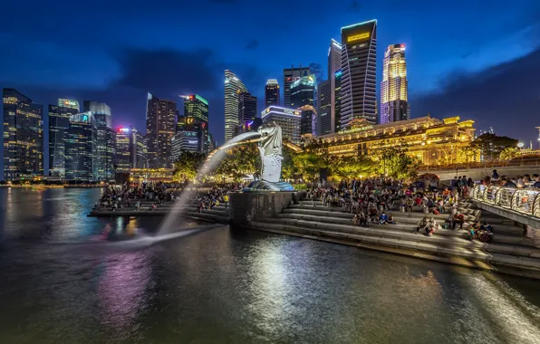 Picture night, lights, people, building, home, lights, ladder, Singapore