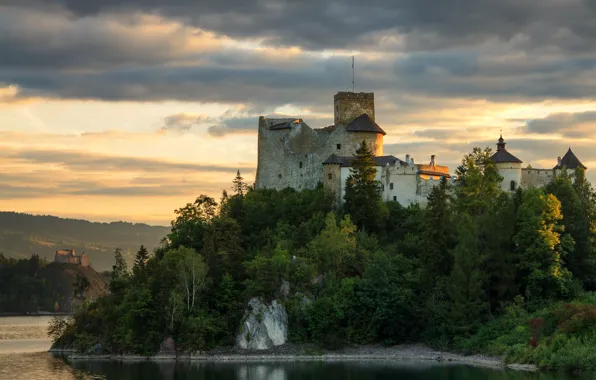 Summer, the sky, clouds, trees, landscape, clouds, castle, shore