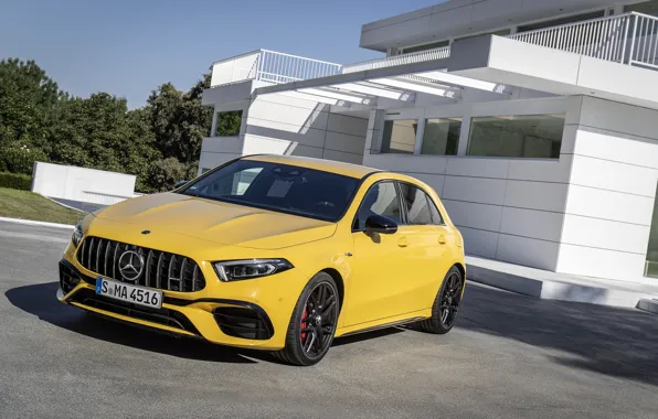 Car, machine, the building, AMG, hatchback, yellow car, sports car, A45 S