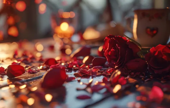 Love, flowers, holiday, heart, roses, red, heart, Valentine's Day