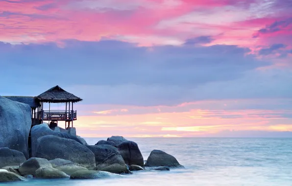 Sea, landscape, sunset, stones