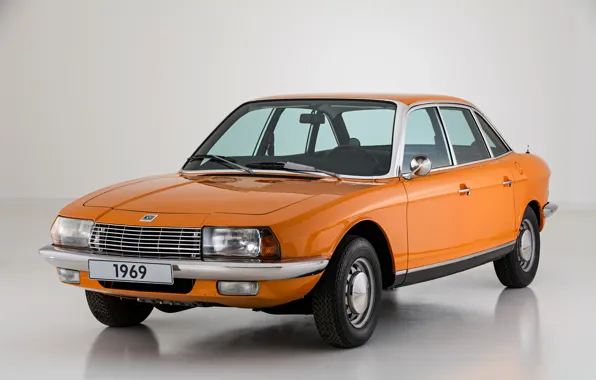 Picture orange, grey, background, 1969, sedan, four-door, Ro 80, NSU