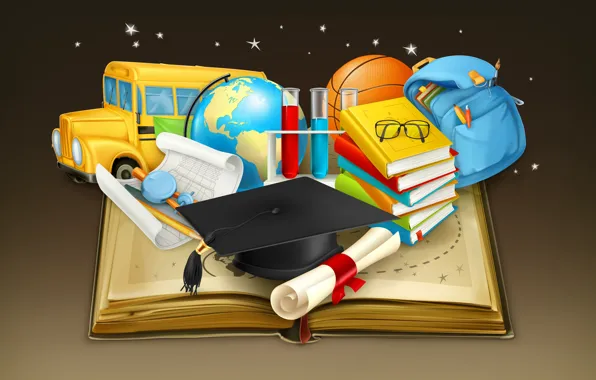 Picture paper, background, the ball, books, vector, stars, pencils, glasses