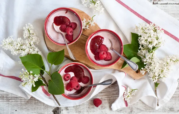 Picture raspberry, Breakfast, lilac, yogurt