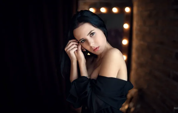 Look, lights, pose, model, portrait, makeup, dress, brunette