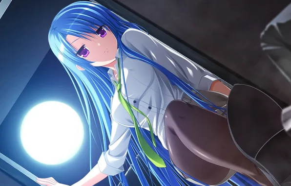 Look, girl, night, sitting, the full moon, dissatisfaction, art, makita maki