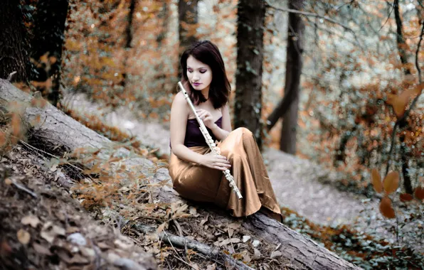 Picture girl, nature, flute