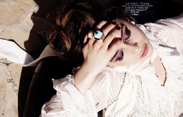 Makeup, actress, hairstyle, brown hair, in white, photoshoot, Emilia Clarke, Emilia Clarke
