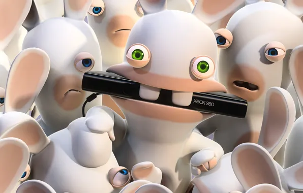 Picture eyes, green, rabbits, blue, nibbles, raving rabbids, Kinect