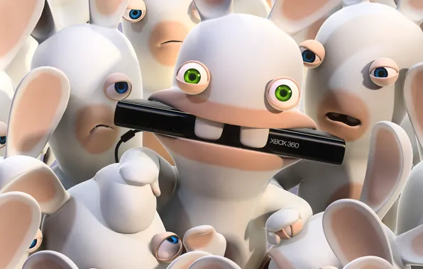 Eyes, green, rabbits, blue, nibbles, raving rabbids, Kinect