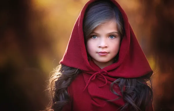 Picture look, portrait, hood, girl, Red, the beauty, bokeh