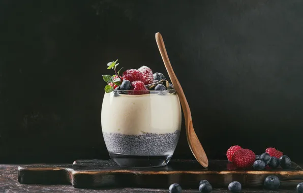 Picture berries, raspberry, Breakfast, blueberries, mint, dessert, yogurt, Natasha Breen