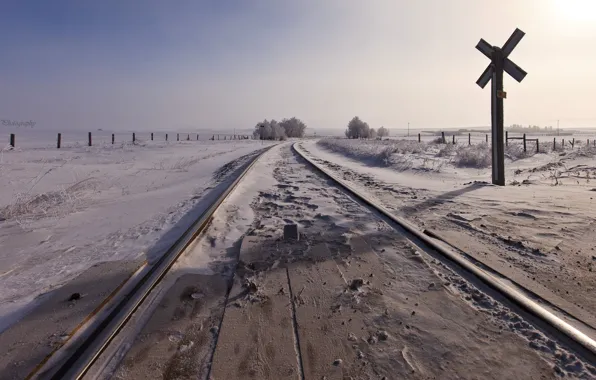 Picture snow, landscape, railroad