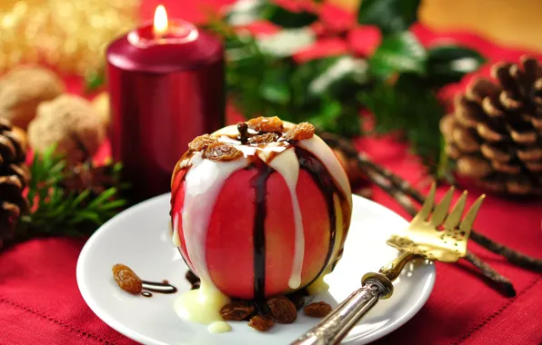 Apple, chocolate, sweets, year, dessert, new, vanilla, raisins