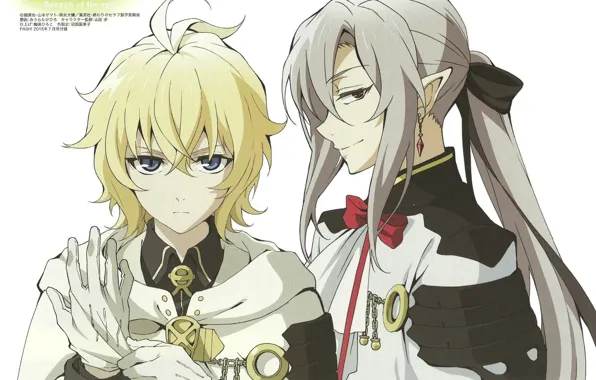 Look, gloves, vampire, cloak, bow, grin, military uniform, Owari no Seraph