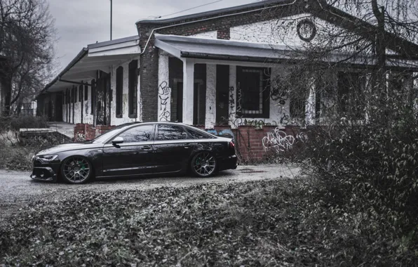 Audi, House, Black, Side, Road, Sedan, Audi A6, Audi A6 C7
