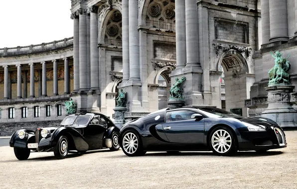 Picture the building, Bugatti, columns, Veyron, Bugatti, Coupe, sculpture, and