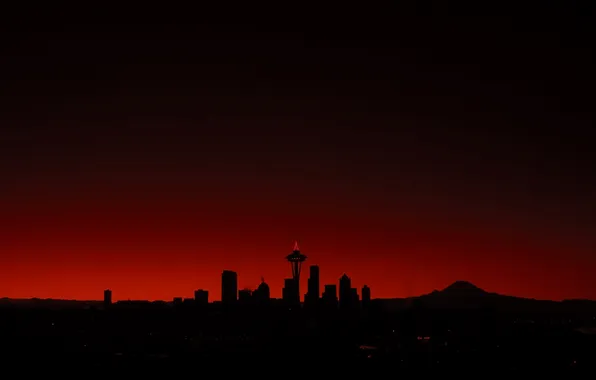 Picture building, red, Seattle, sunset, buildings, Seattle