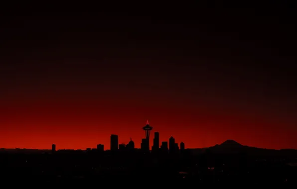 Building, red, Seattle, sunset, buildings, Seattle