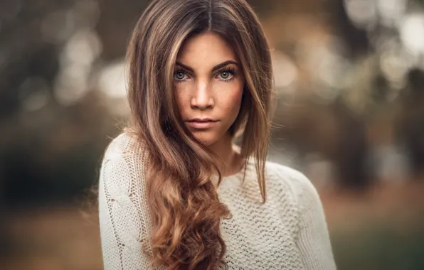 Autumn, look, girl, model, portrait, makeup, freckles, brown hair