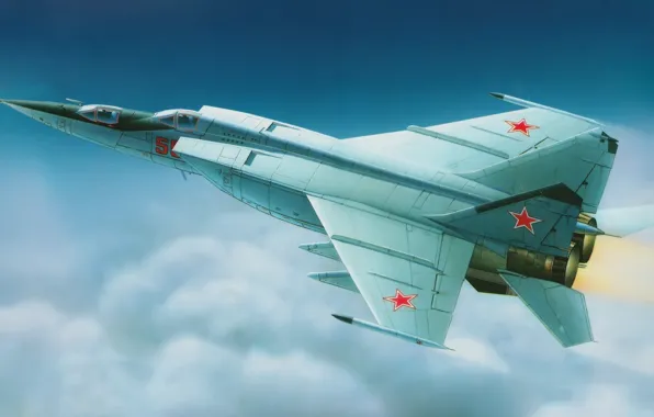 Picture art, painting, aviation, jet, soviet training battle interceptor, Mig-25U, micojan