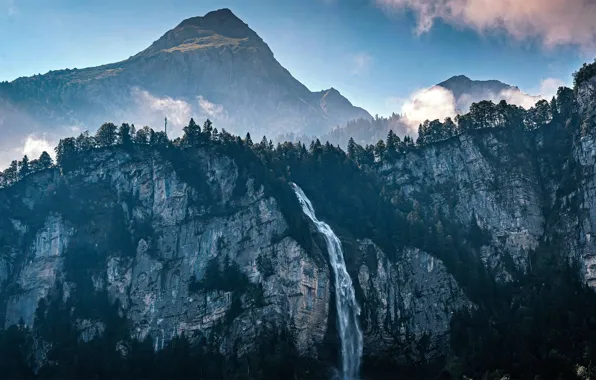 Mountains, waterfall, Switzerland, Reichenbach