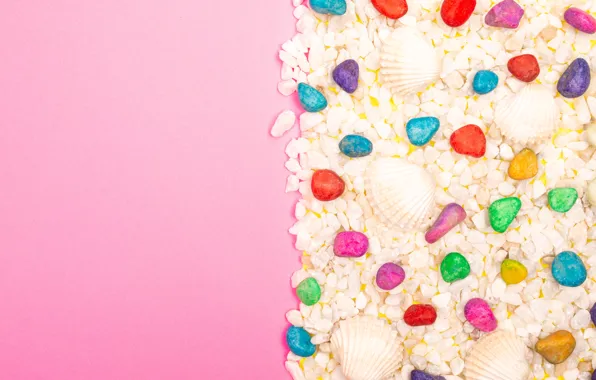 Pebbles, background, pink, color, texture, shell, colorful, items
