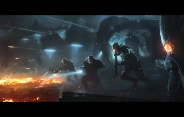 Weapons, fiction, art, costume, soldiers, helmet, landing, invasion