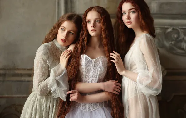 Look, girl, style, girls, trio, long hair, beauty, three girls