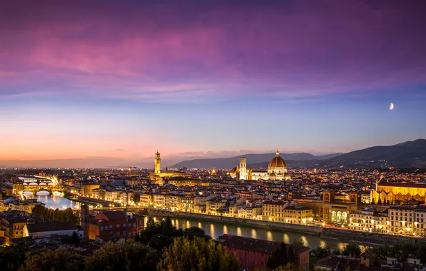 Lights, home, the evening, Italy, panorama, Florence