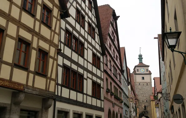 Street, watch, tower, home, Germany, Bayern, Rothenburg Ob der Tauber