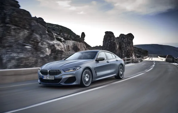 Picture mountains, rocks, coupe, BMW, Gran Coupe, 8-Series, 2019, the four-door coupe