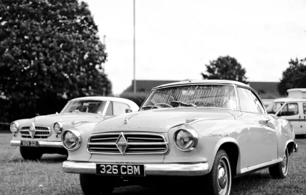 Retro, black and white, Coupe, 1958, Isabella, Borgward