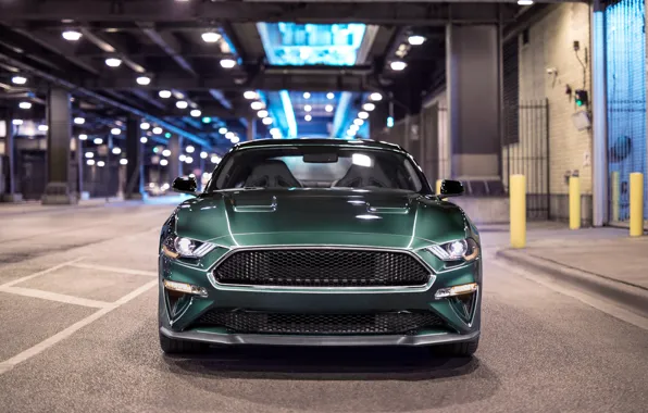 Mustang, Ford, front view, 2018, Bullitt