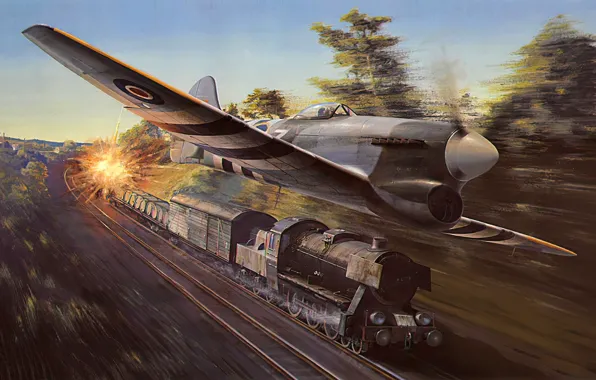 War, art, airplane, aviation, ww2, the hawker tempest