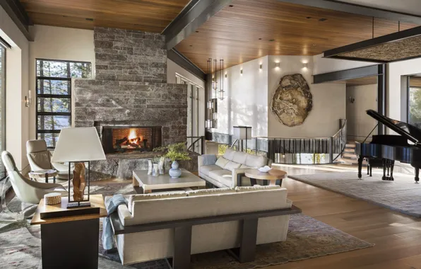 Style, Villa, interior, piano, fireplace, living room, hall, the lobby