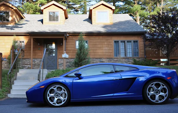 Picture house, Lamborghini, drives, blue, Lamborghini, galardo
