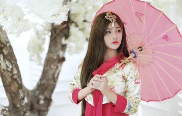 Girl, umbrella, Asian