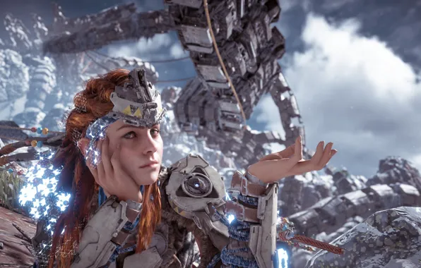 Girl, robot, red, girl, robot, redhead, aloy, Horizon zero dawn