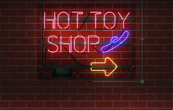 Neon, brick, neon sign