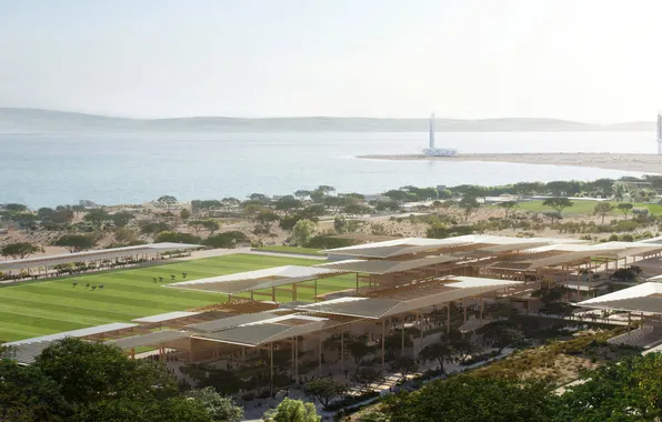 Sea, stadium, horizon, town, yachting, coastal, neom, saudi arabia