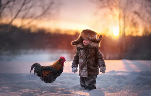 Picture winter, snow, joy, hat, boy, cock