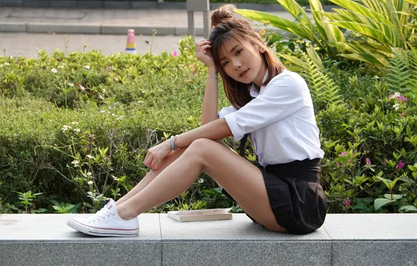 Skirt, blouse, legs, Asian