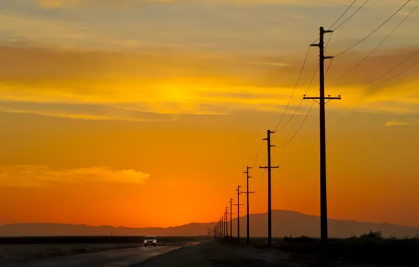 Sunset, california, sunset, CA, usa, power lines